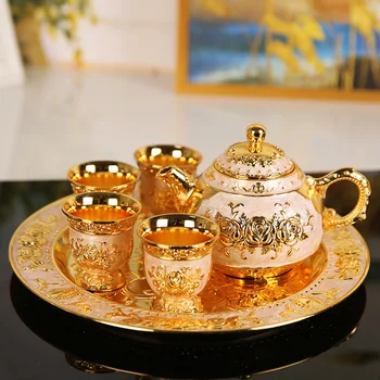 Yaratıcı narin gül oyma çay seti seti çinko alaşım çay bardağı şarap bardağı tepsisi Kung Fu çay seti