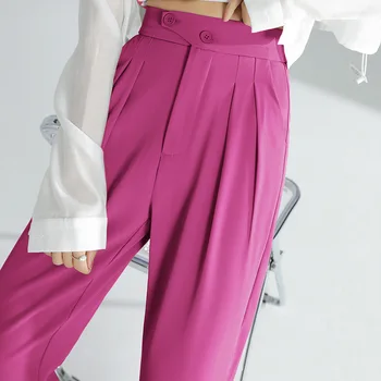 Yaz Kore Moda Kadın Düz Rahat Pantolon Kıyafetler Gevşek kadın pantolonları Klasik Beyaz Geniş Pantolon Yüksek Bel Pantolon
