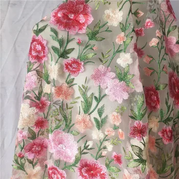 Yeni Büyük Çiçek Nakış Dantel Kumaş Düğün İçin gece elbisesi Tasarımcı Kumaş DIY Aksesuarları