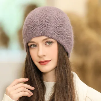 Yeni Kadın Kış Şapka Streetwear Tavşan Kürk Karışımı Sıcak Kap Moda Süslemeleri Bere şapka Kadın Rahat Örme Şapka