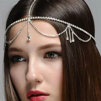 Yeni Lüks Boho Gelin Kafa Zincir Takı Kristal Alın Saç Aksesuarları Kadınlar için düğün suni elmas Kafa Adet Headdress