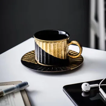 Yeni Siyah Altın Elektroliz İskandinav Kupa Seramik Hhome Ofis Öğleden Sonra Çay Yaratıcı Basit Set Kahve Fincan Ve çay tabağı