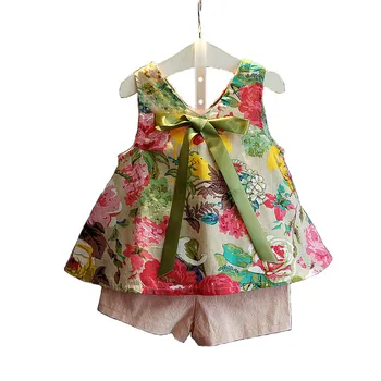 Yeni Yaz Bebek Kız Giysileri Çiçek Prenses Kolsuz Yelek Elbise Kısa Pantolon 2 ADET set Toddler Kız elbise Çocuk Çocuklar Kıyafet A286
