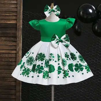 Yeşil Çiçek Zarif Rahat Prenses Parti Elbise Kızlar İçin V Geri çocuk giyim Noel 1y Doğum Günü Düğün Çocuklar Kostüm