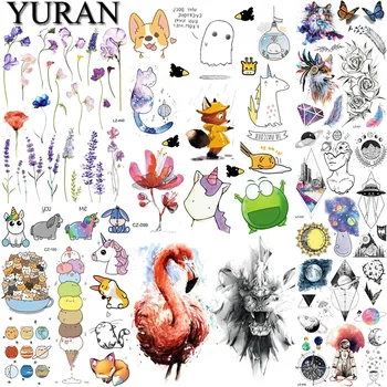 YURAN Karikatür Çocuk Geçici Dövme Etiket Çocuklar İçin Unicorn Tilki Hayvan lavanta çiçeği Geçici Dövmeler Kağıt Kurbağa Köpek Kedi