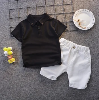 Yürümeye başlayan Çocuk Giysileri Set Yaz Siyah Kısa Kollu T Shirt Beyaz Şort Erkek dış giyim Çocuk Giyim