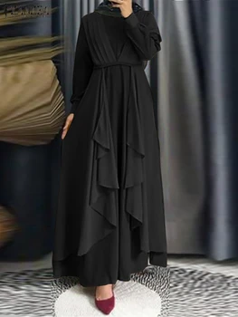 ZANZEA Kadınlar O-Boyun Başörtüsü İslam Giyim Maxi Elbiseler Bahar Katı Müslüman Kaftan Abaya Elbise Bohemian Casual Parti Gevşek Elbise