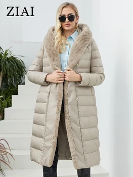ZIAI 2022 Yeni Kış moda kadın ceket kadınlar uzun sıcak Ceket kemer Tavşan kürk Kürk yaka AR-7518