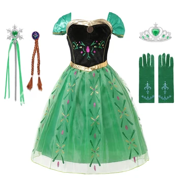 Çizgi Film Çocuk Kar Kraliçesi Anime Kostüm Prenses Anna Elbise Kız Elsa Anna Parti Giyim Los Reyes Magos Karnaval Kostüm