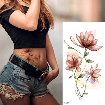 Çiçekler geçici vücut dövme Yeni yaz geçici dövme kol kollu Suluboya resim Lotus moda dövme vücut sanatı dövme
