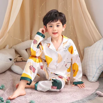 Çocuk Pijama Gecelik İlkbahar Sonbahar Erkek İpek Uzun kollu Pijama Kıyafeti çocuk Yaz Kız Eşofman Ev Giysileri Takım Elbise
