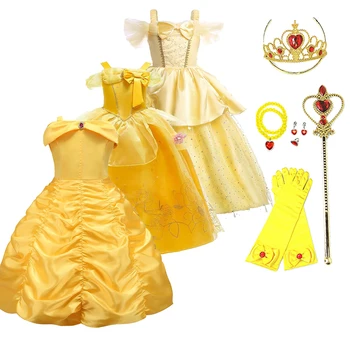Çocuklar Prenses Elbiseler Kızlar Belle Parti Kostüm Çocuk Noel Doğum Günü Çiçek Elbise Güzellik ve Beast Fantezi Disguise