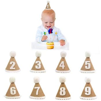 Çuval bezi Bebek doğum günü şapkası Kafa bandı 1 2 3 4 5 6 7 8 9 Yıl Erkek Kız Mutlu Doğum Günü Taç Bebek Duş Parti Süslemeleri Çocuklar Hediye