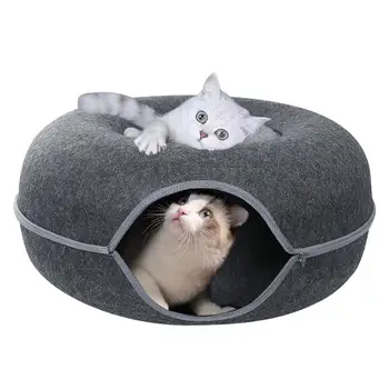 Çörek Şekli Kedi Yatak Kapalı Kediler kedi tüneli Ve Yuvarlak Çörek Yatak Büyük Kedi Mağara Yatak Kedi Sert Keçe Fermuarlı Yastık Her Mevsim İçin